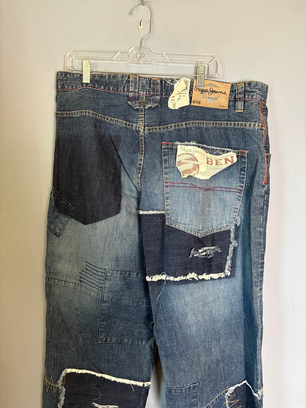 Pepe Jeans London Men’s Blue Ben Baggy Patchwork Distressed Vintage Y2K Sz 38x33